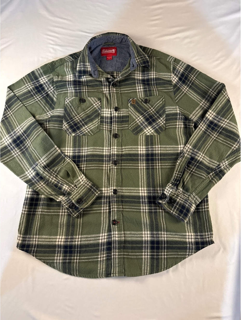 Coleman Men's Large Green Plaid Button-Up Shirt - Classic Fl